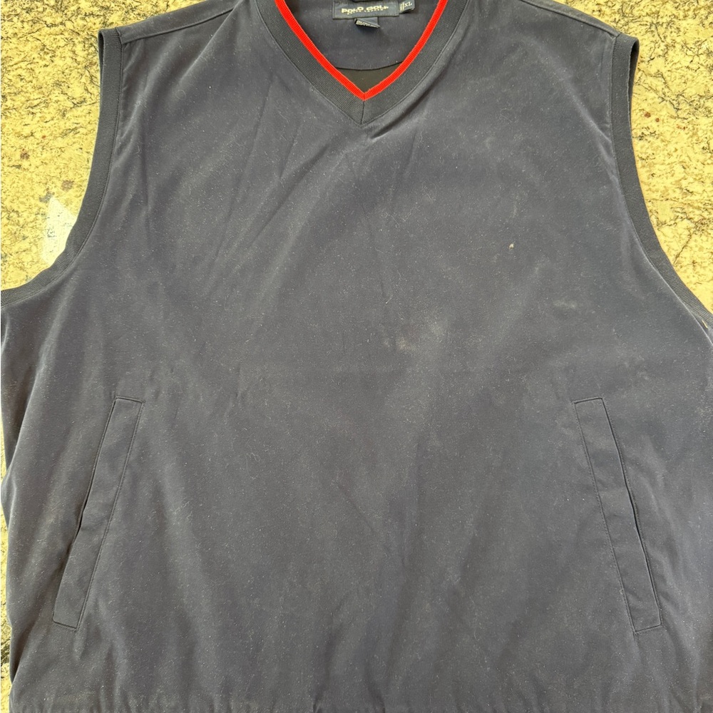 Black Sleeveless V-Neck Top with Red Trim